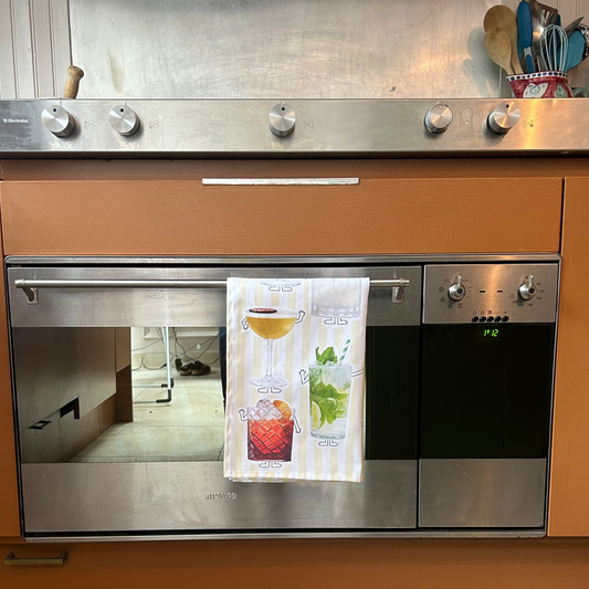 Cocktails Tea Towel with Yellow Stripe