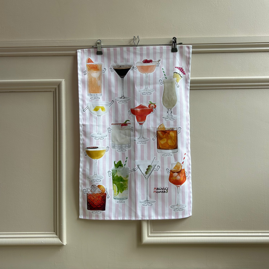 Cocktails Tea Towel with Pink Stripe