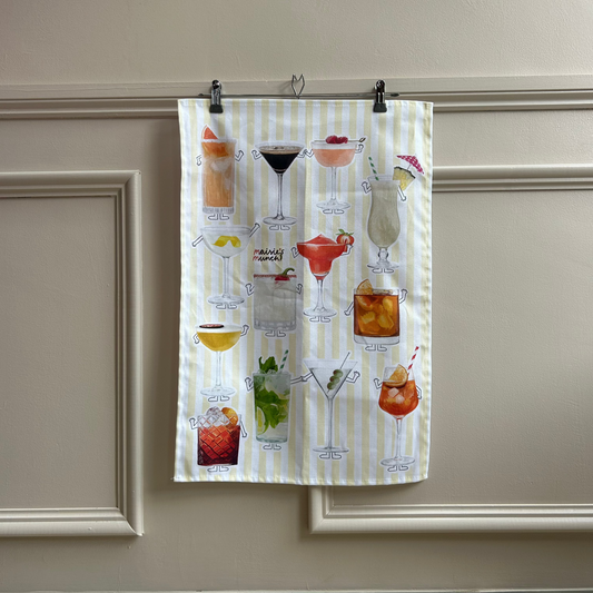Cocktails Tea Towel with Yellow Stripe