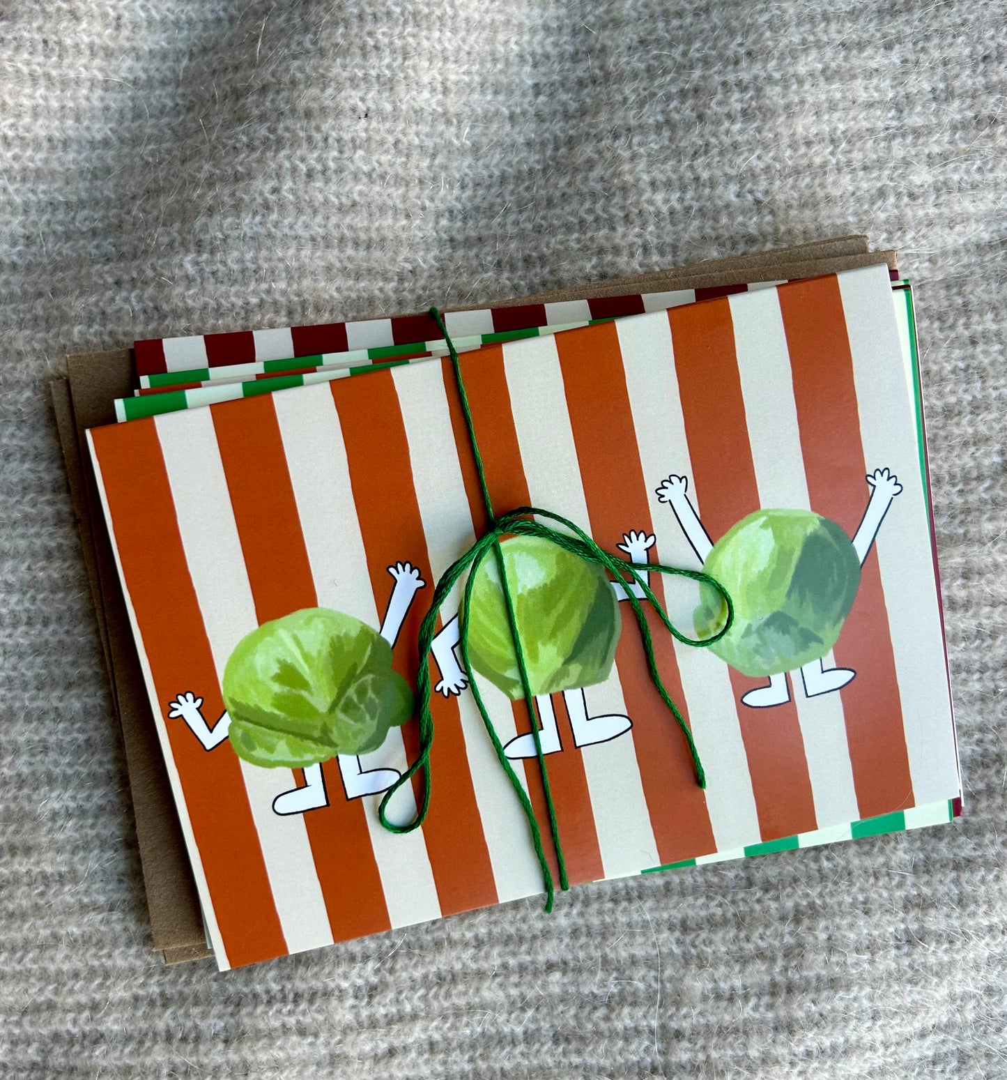 Pack of 6, Striped Sprout Christmas Cards