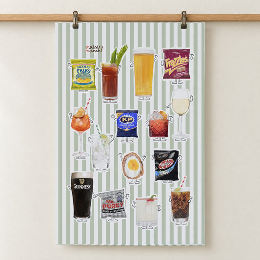 English Pub tea towel hanging from a wooden rail